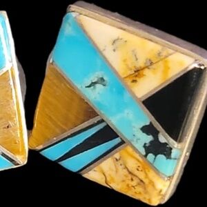 Calvin Begay 925 Sterling Silver Jasper/Onyx/Tiger-eye Earrings